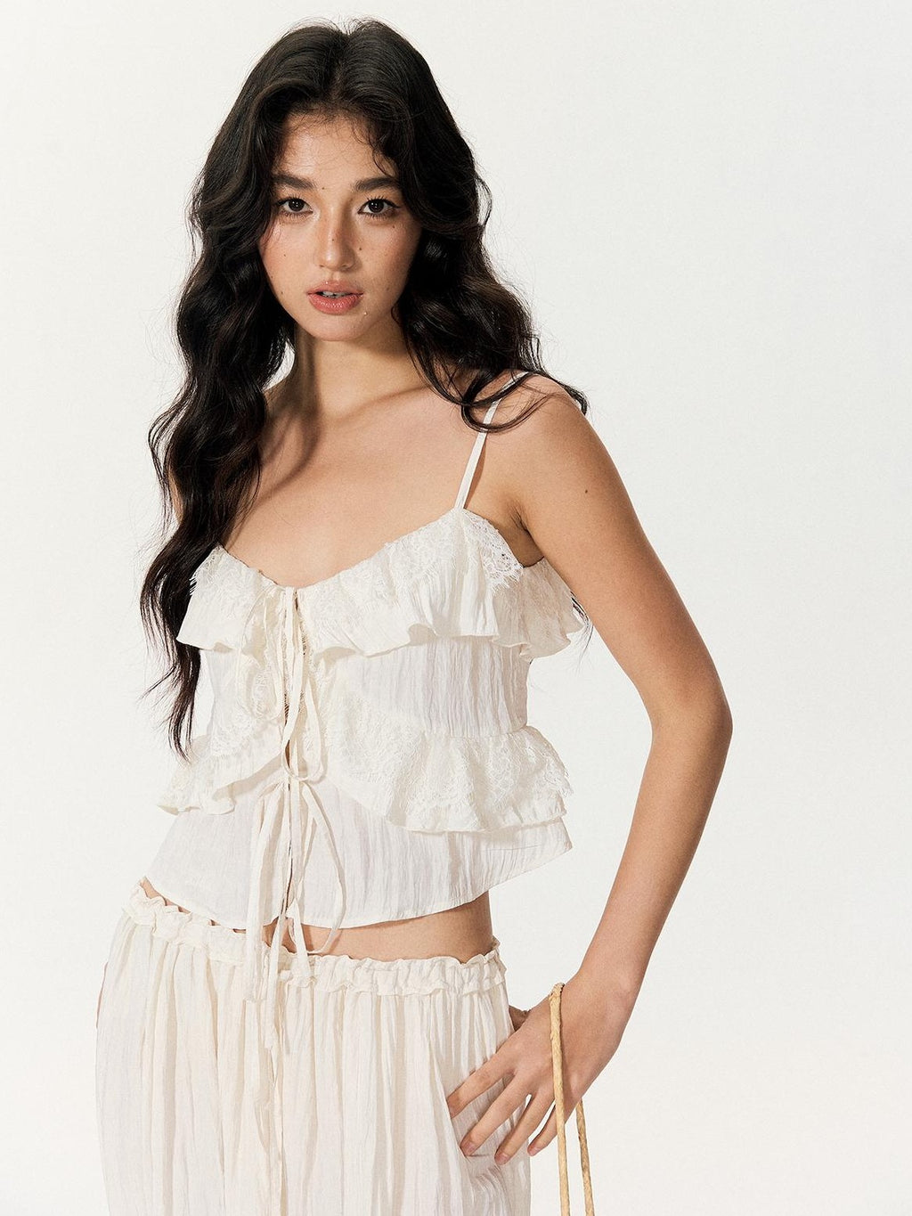 RedBling Sweet Ruffle Off Shoulder Cami High Waist Women's Casual Top & Pants Sets
