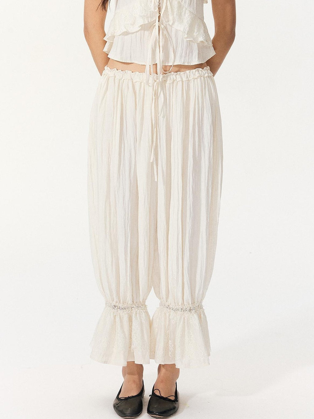 RedBling Sweet Ruffle Off Shoulder Cami High Waist Women's Casual Top & Pants Sets