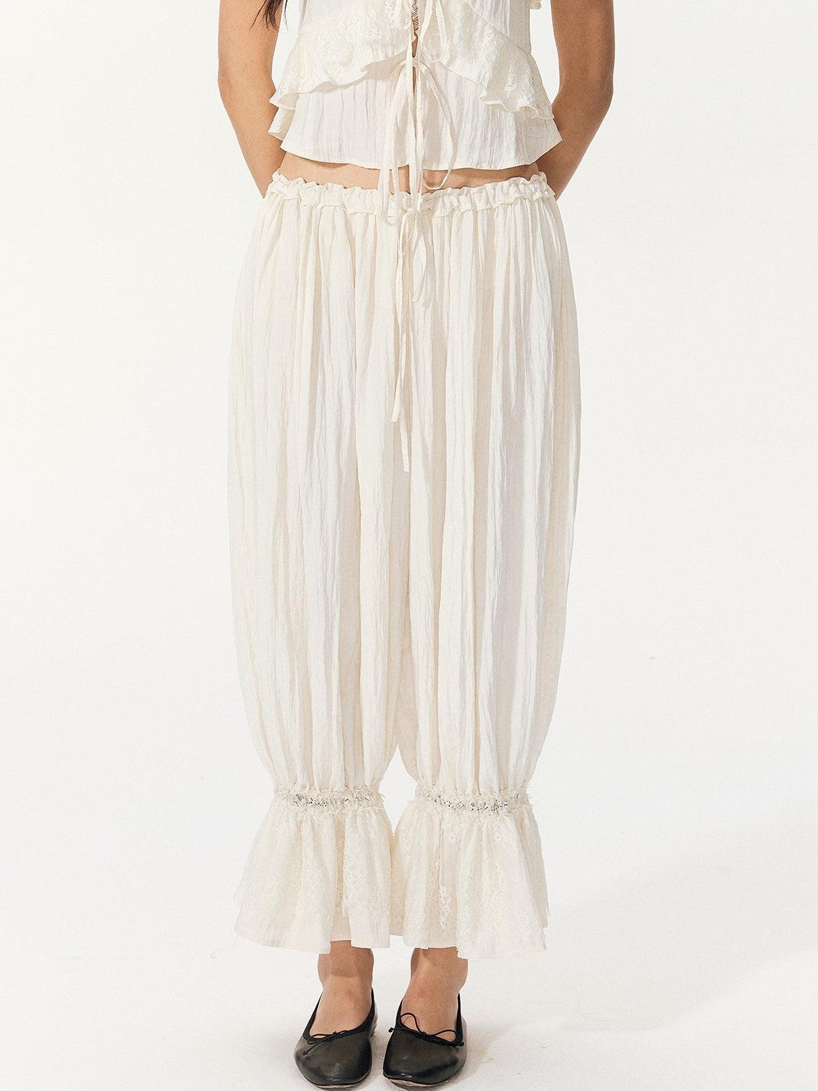 RedBling Sweet Ruffle Off Shoulder Cami High Waist Women's Casual Top & Pants Sets
