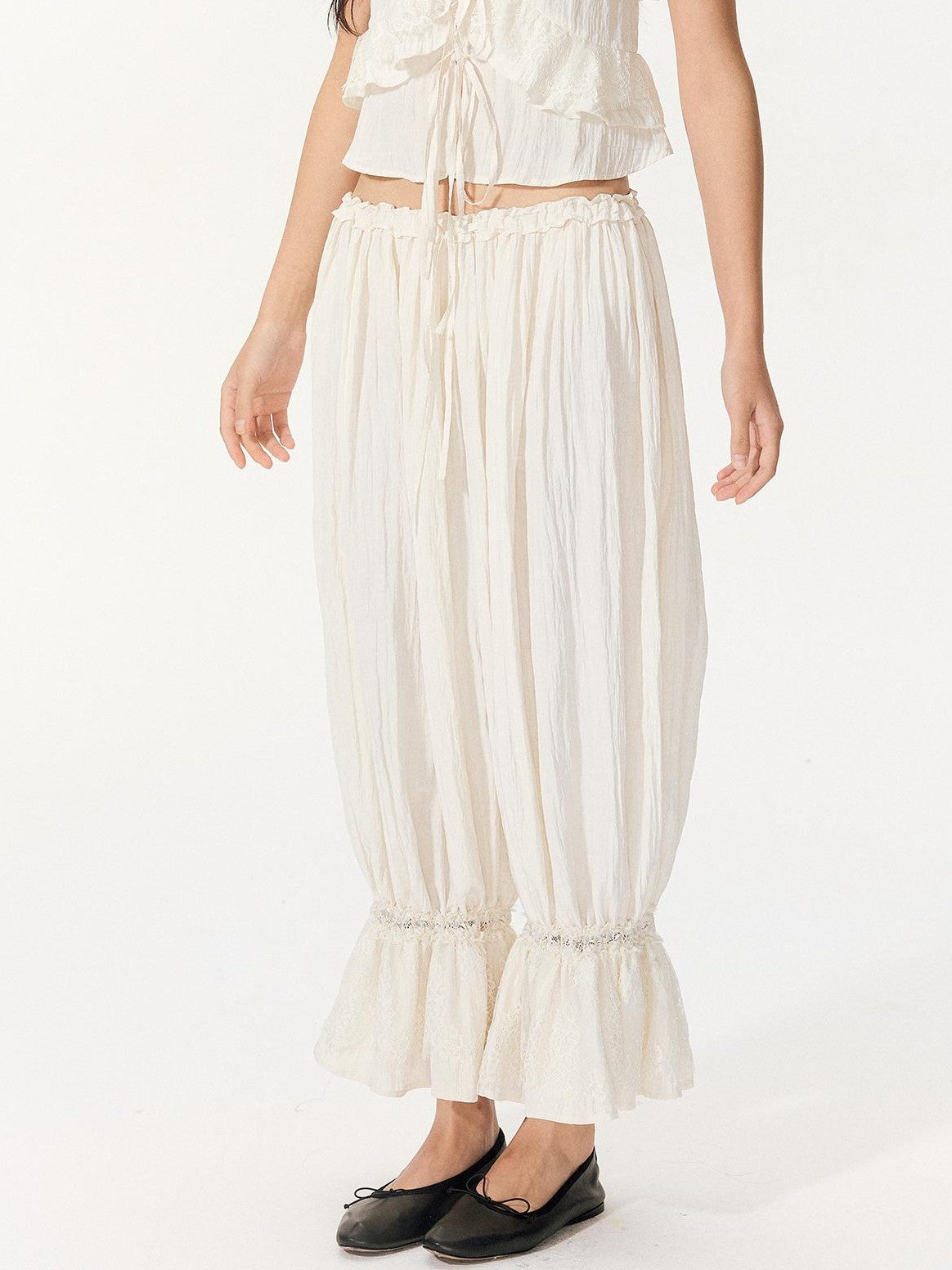 RedBling Sweet Ruffle Off Shoulder Cami High Waist Women's Casual Top & Pants Sets