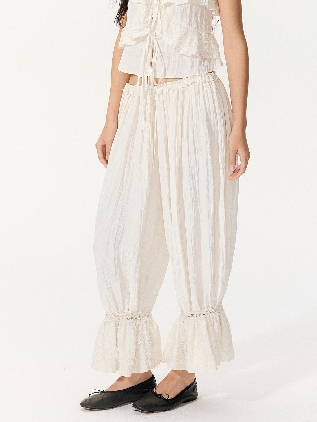 RedBling Sweet Ruffle Off Shoulder Cami High Waist Women's Casual Top & Pants Sets