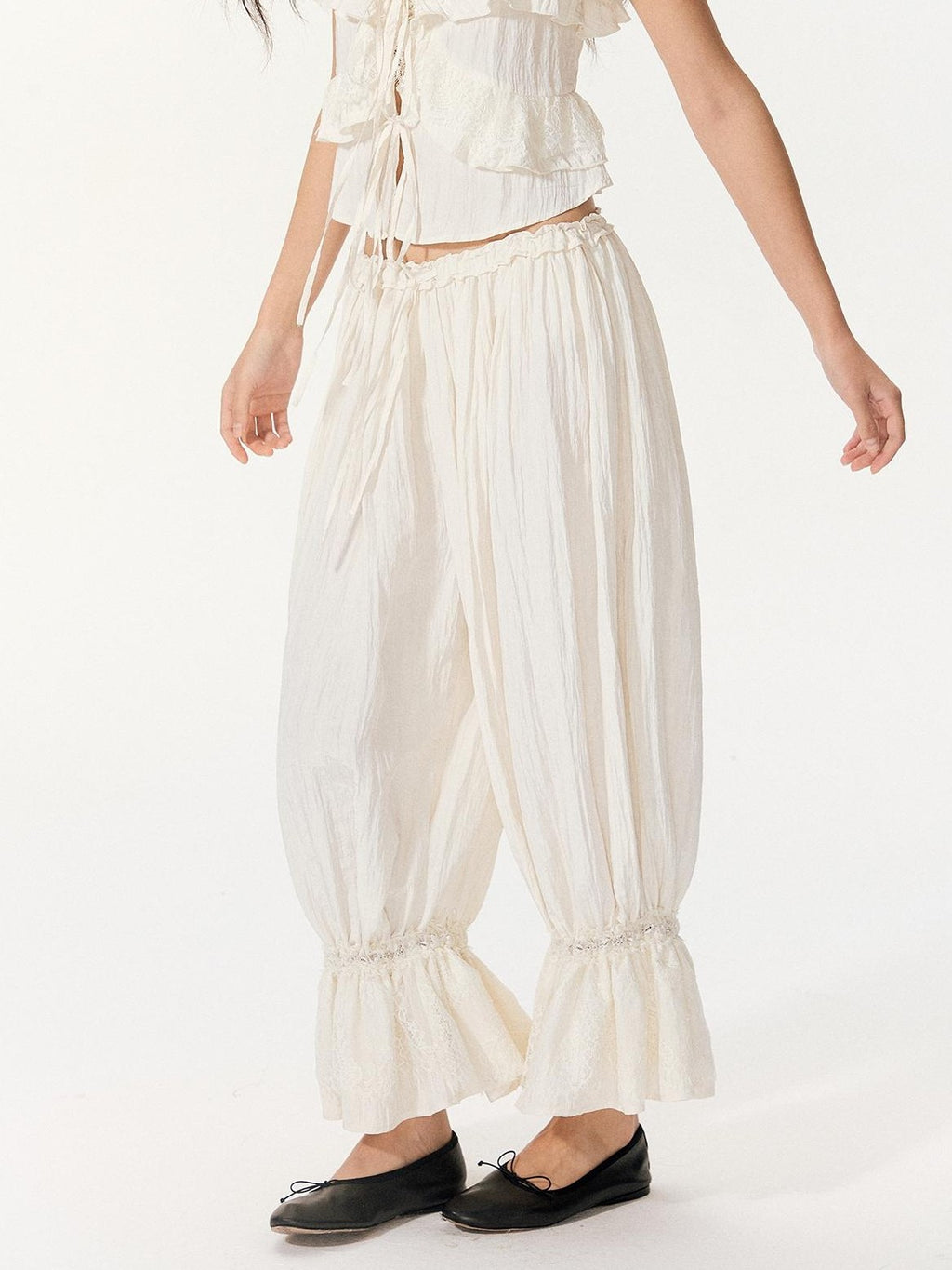 RedBling Sweet Ruffle Off Shoulder Cami High Waist Women's Casual Top & Pants Sets