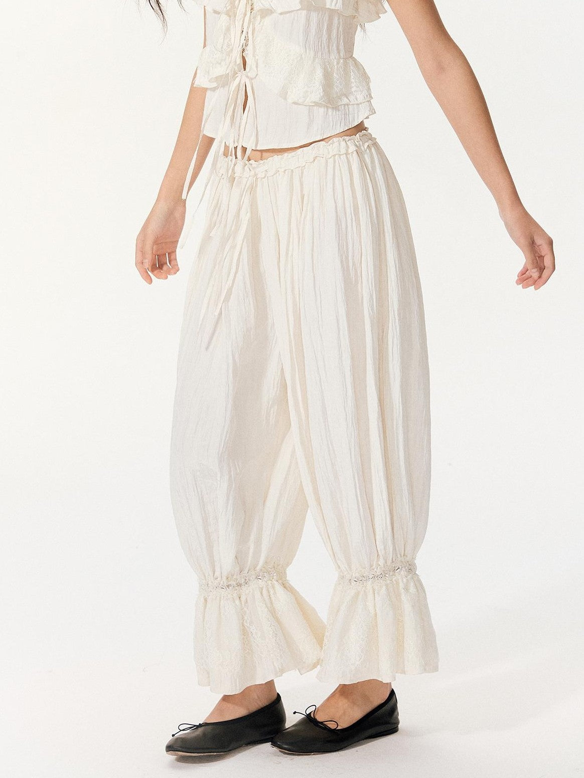 RedBling Sweet Ruffle Off Shoulder Cami High Waist Women's Casual Top & Pants Sets
