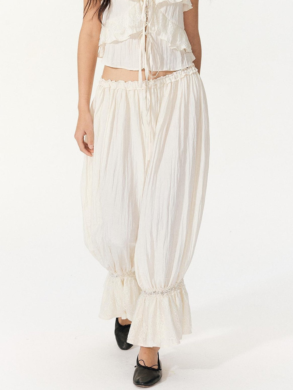RedBling Sweet Ruffle Off Shoulder Cami High Waist Women's Casual Top & Pants Sets