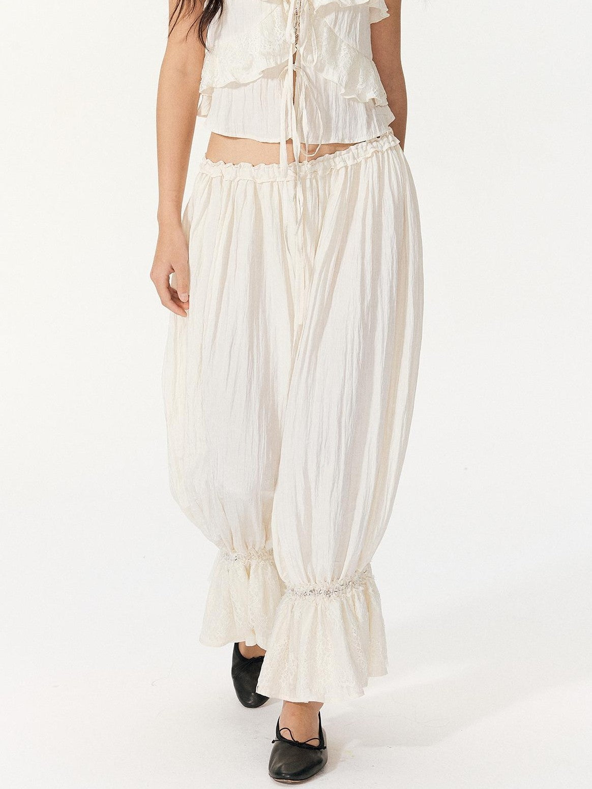 RedBling Sweet Ruffle Off Shoulder Cami High Waist Women's Casual Top & Pants Sets