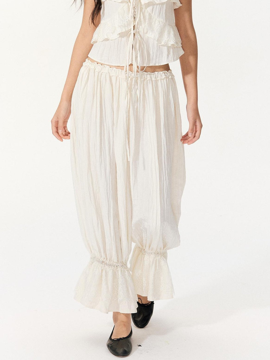 RedBling Sweet Ruffle Off Shoulder Cami High Waist Women's Casual Top & Pants Sets