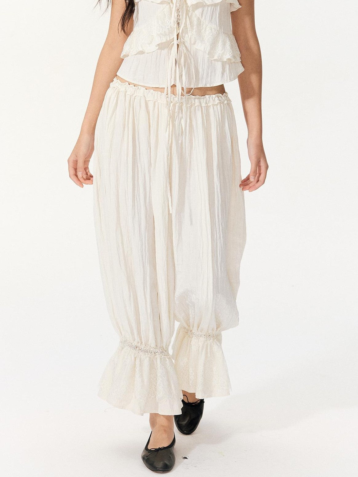 RedBling Sweet Ruffle Off Shoulder Cami High Waist Women's Casual Top & Pants Sets