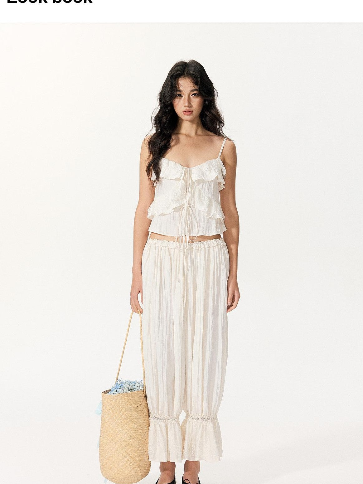 RedBling Sweet Ruffle Off Shoulder Cami High Waist Women's Casual Top & Pants Sets
