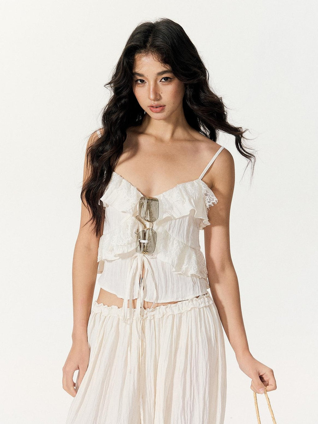 RedBling Sweet Ruffle Off Shoulder Cami High Waist Women's Casual Top & Pants Sets