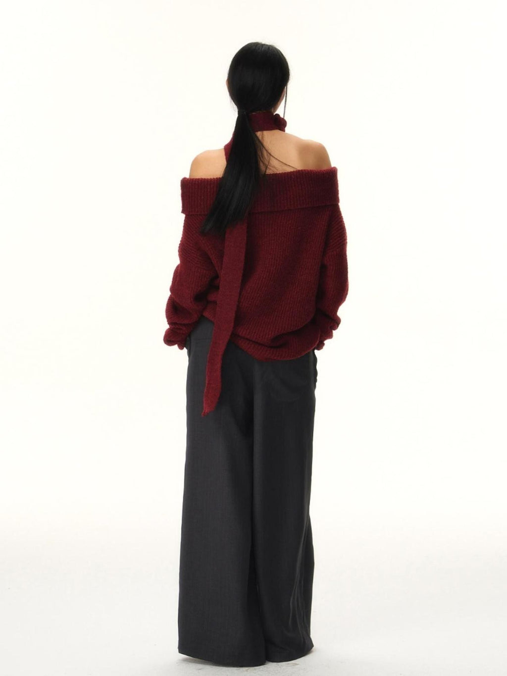 RedBling Two Tone Bateau Neck Slouchy Women's Knit Off-shoulder Sweaters