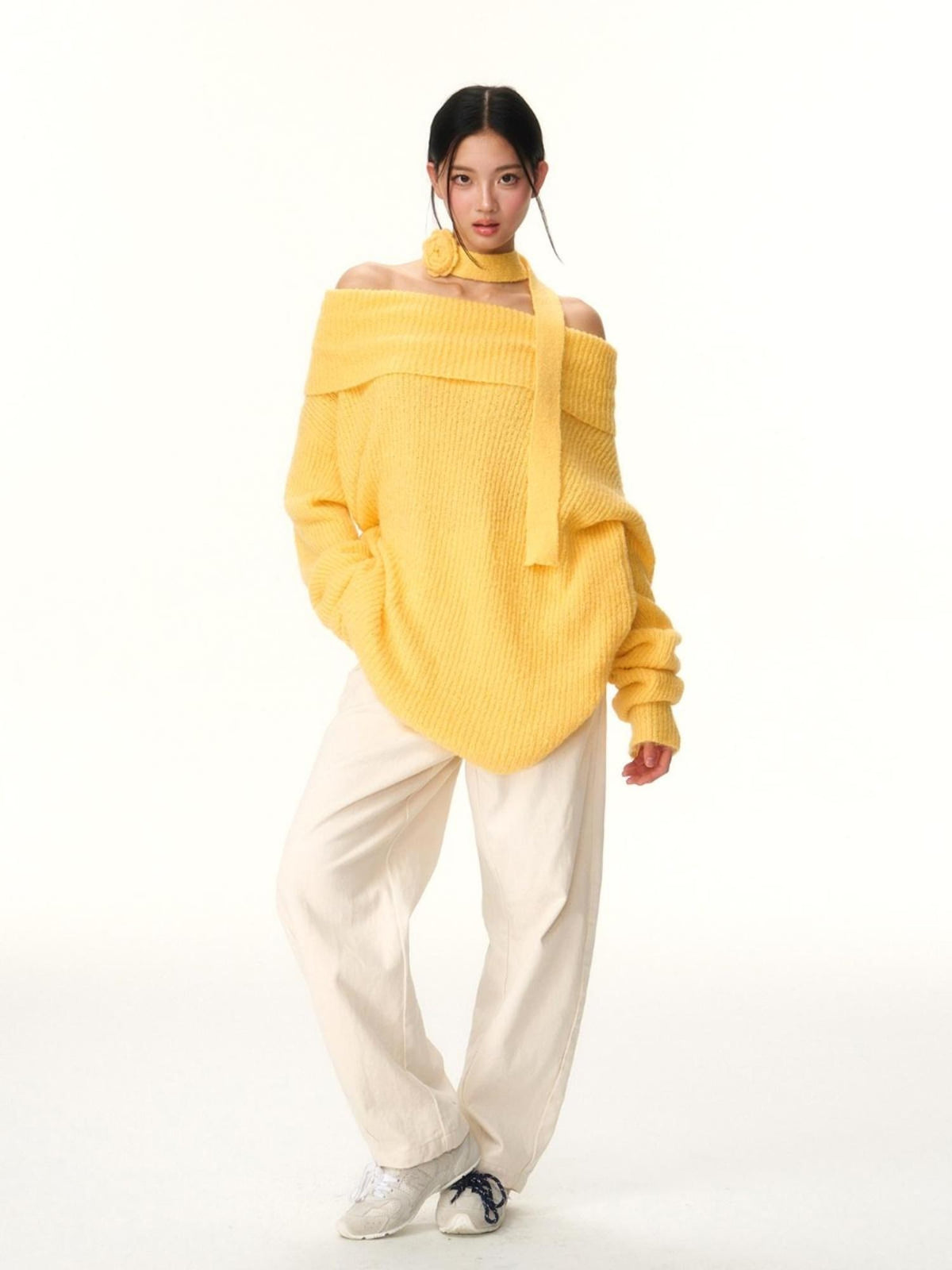 RedBling Two Tone Bateau Neck Slouchy Women's Knit Off-shoulder Sweaters