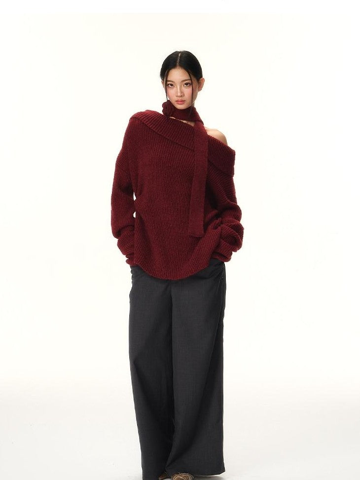 RedBling Two Tone Bateau Neck Slouchy Women's Knit Off-shoulder Sweaters