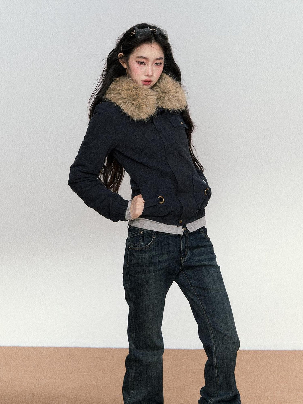 RedBling Vintage Distressed Patchwork Fur Collar Slim Cropped Women's Casual Jackets