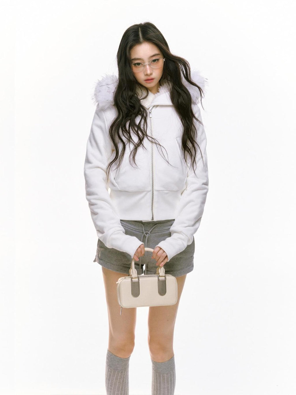RedBling Vintage Fur Collar Hooded Zipper Pockets Women's Fleece Zip-up Hoodies
