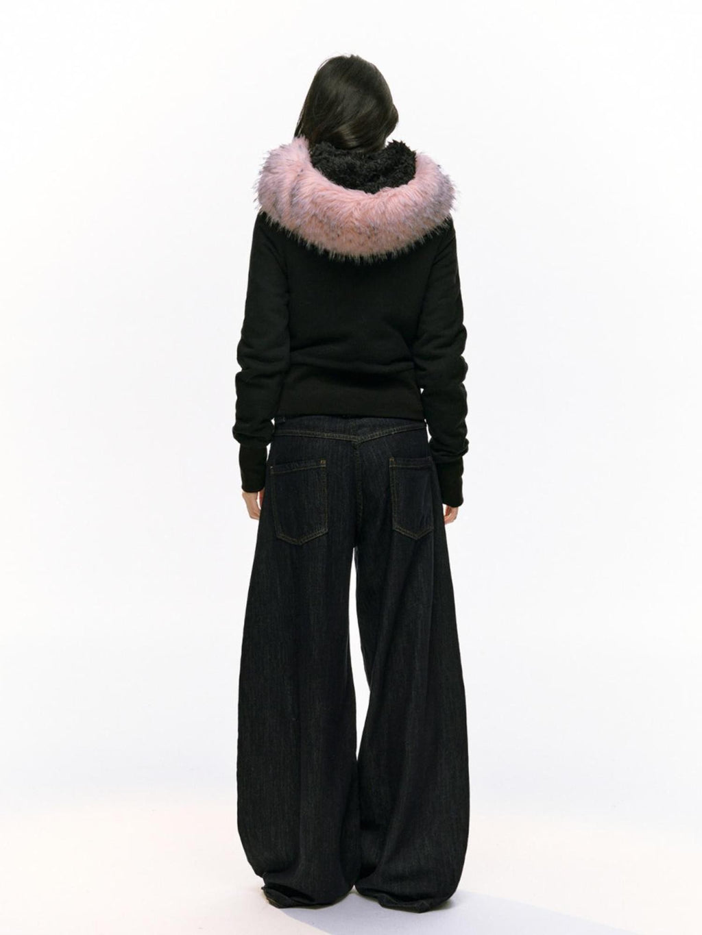 RedBling Vintage Fur Collar Hooded Zipper Pockets Women's Fleece Zip-up Hoodies