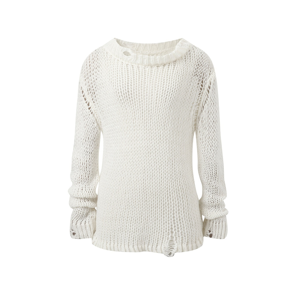 RedBling_White_Openwork_Crew_Neck_Slouchy_Oversized_Women's_Knitted_Pullover_Sweaters_981042709966_MISSTT