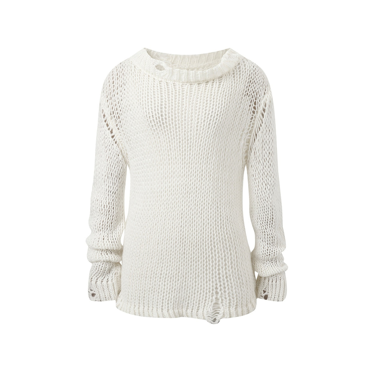 RedBling_White_Openwork_Crew_Neck_Slouchy_Oversized_Women's_Knitted_Pullover_Sweaters_981042709966_MISSTT