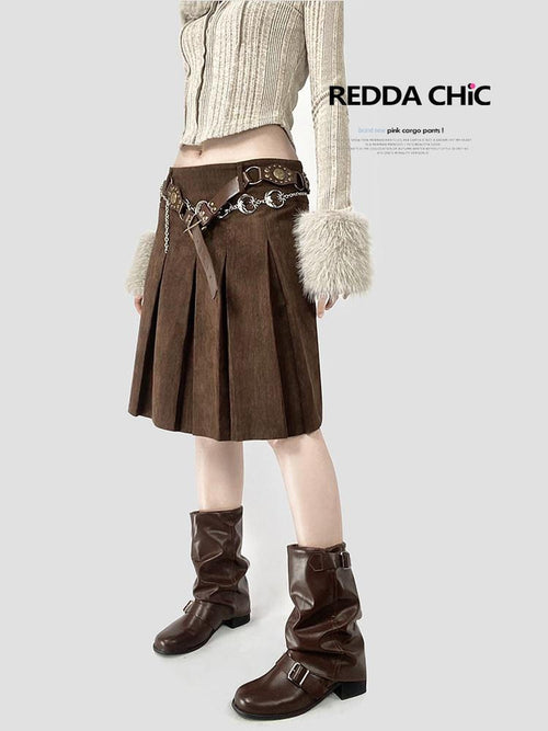 ReddaChic Adjustable Low Waist Brown Solid Street Style Aline Skirt Waist Belts