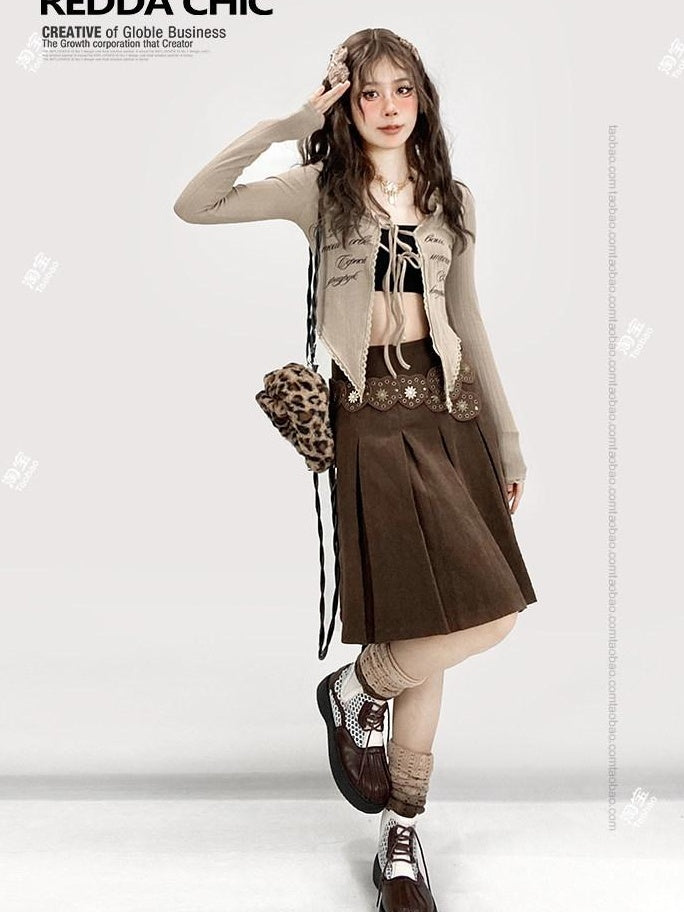 ReddaChic Adjustable Low Waist Brown Solid Street Style Aline Skirt Waist Belts