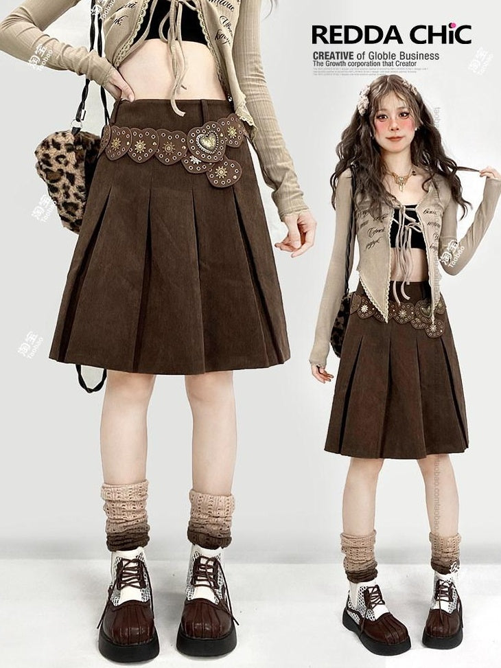 ReddaChic Adjustable Low Waist Brown Solid Street Style Aline Skirt Waist Belts