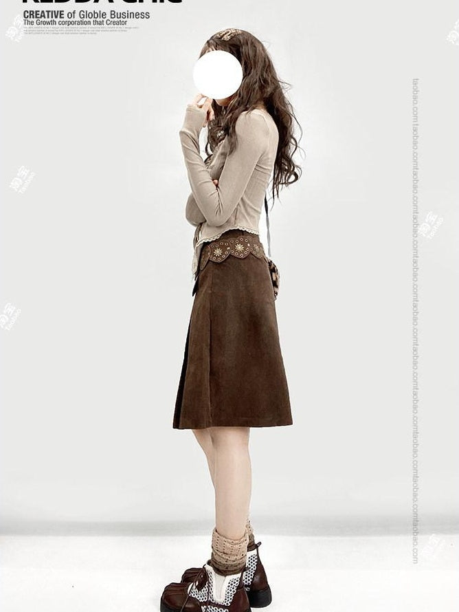 ReddaChic Adjustable Low Waist Brown Solid Street Style Aline Skirt Waist Belts