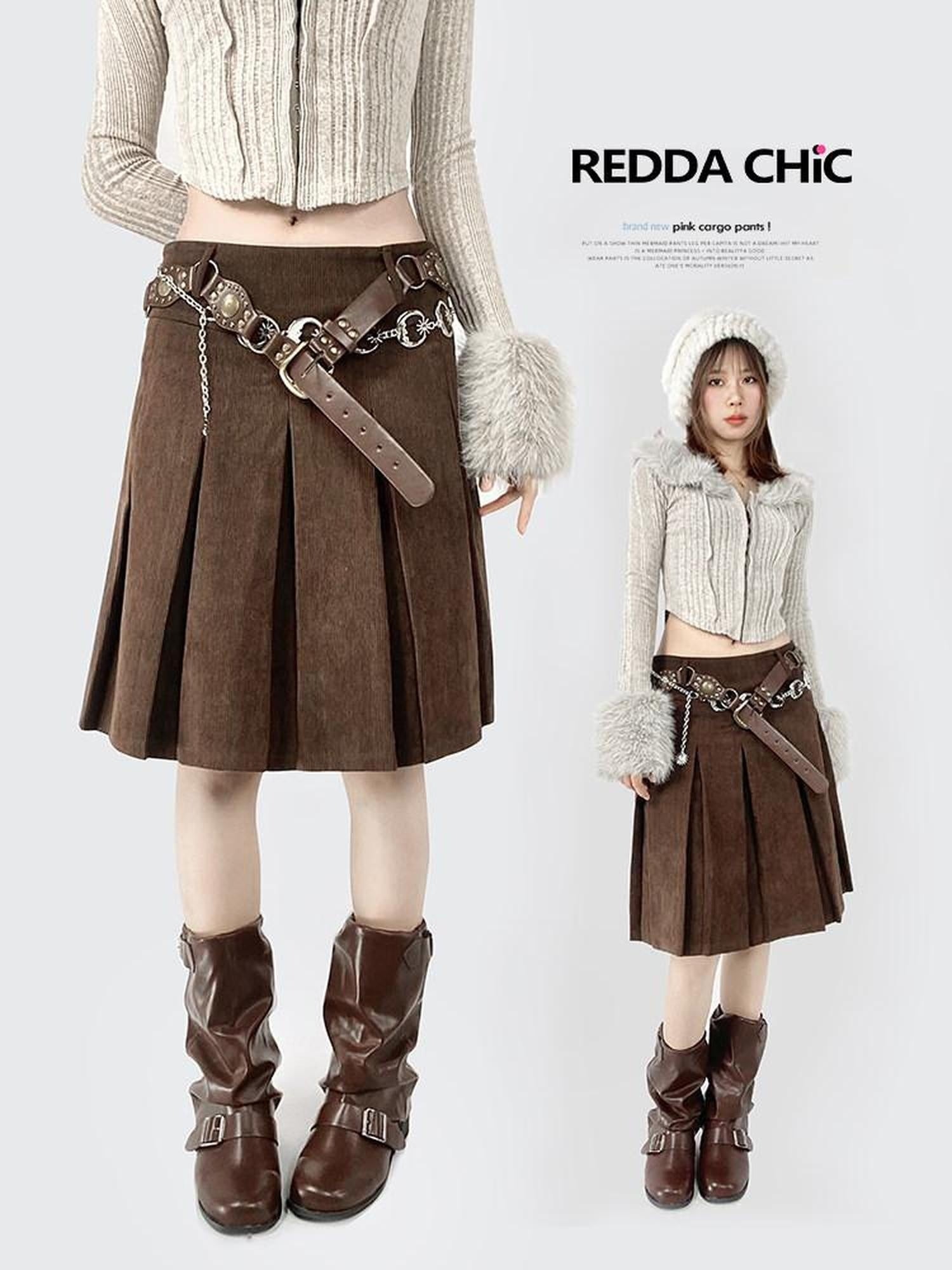 ReddaChic Adjustable Low Waist Brown Solid Street Style Aline Skirt Waist Belts