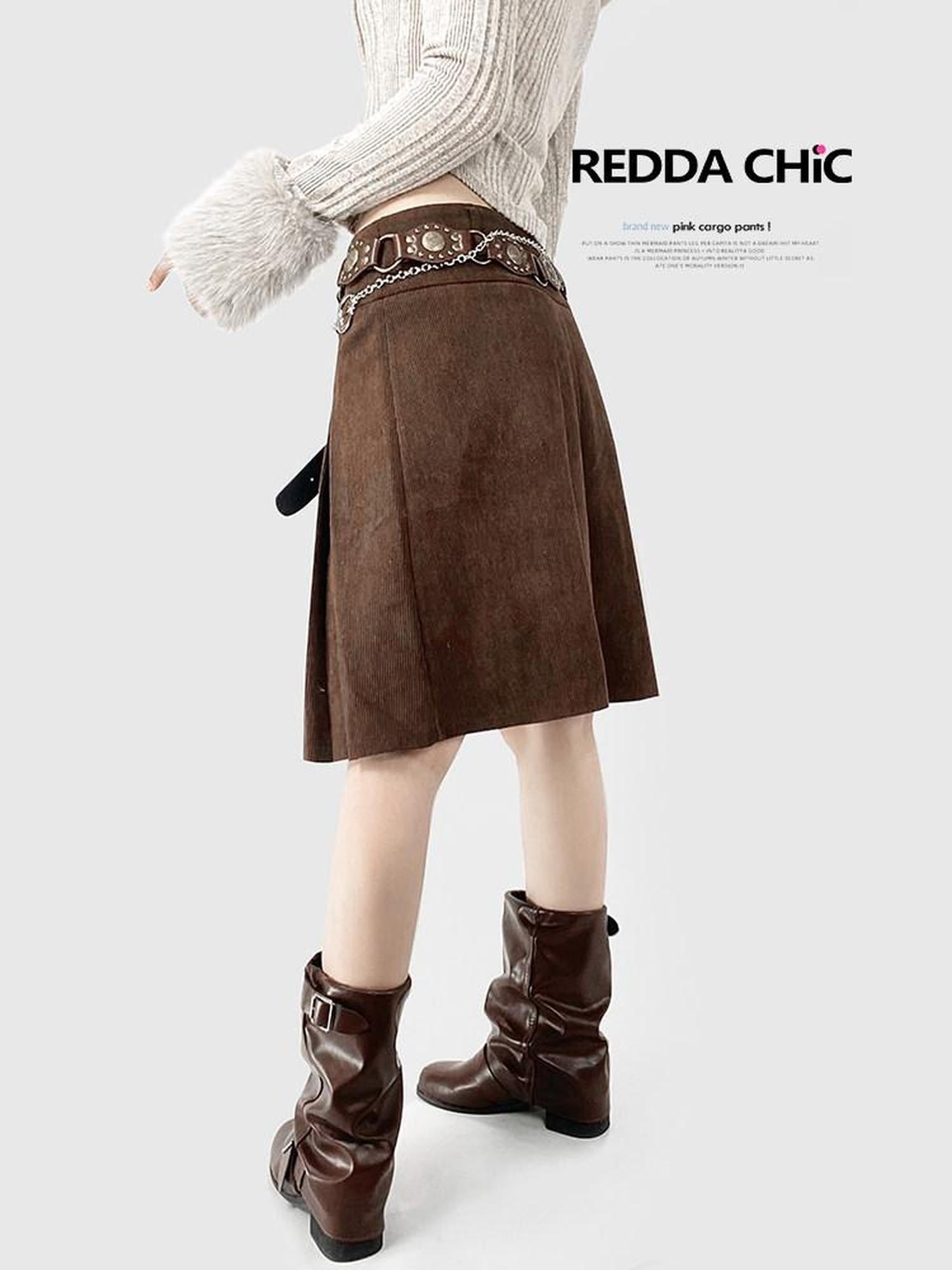 ReddaChic Adjustable Low Waist Brown Solid Street Style Aline Skirt Waist Belts