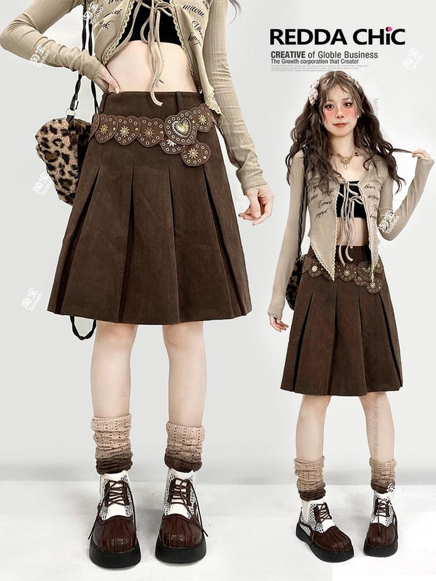 ReddaChic Adjustable Low Waist Brown Solid Street Style Aline Skirt Waist Belts