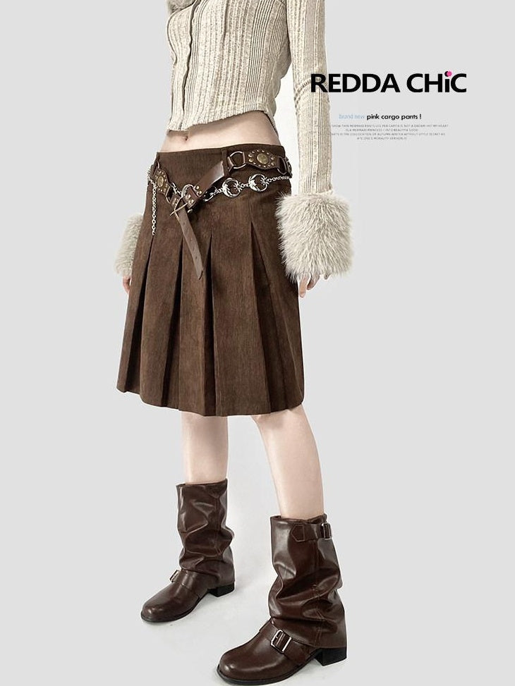 ReddaChic Adjustable Low Waist Brown Solid Street Style Aline Skirt Waist Belts