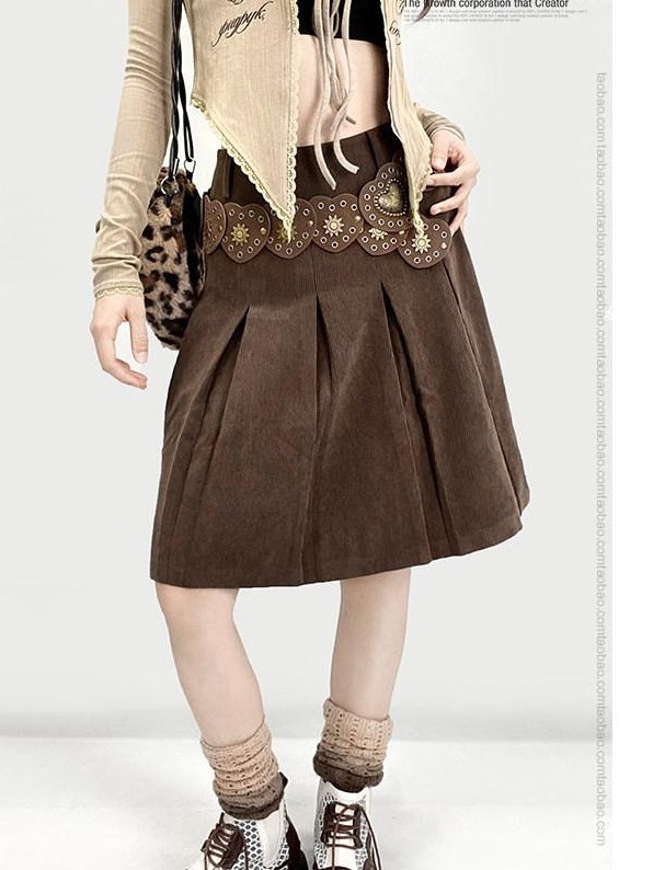 ReddaChic Adjustable Low Waist Brown Solid Street Style Aline Skirt Waist Belts