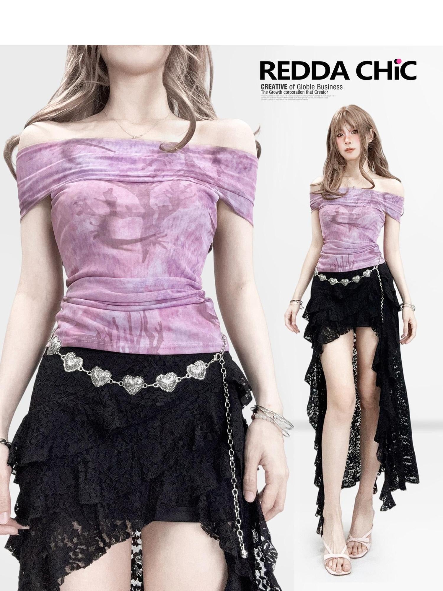 ReddaChic Alluring Pink Sheer Mesh Printed Slim Fit Women Straight Jeans