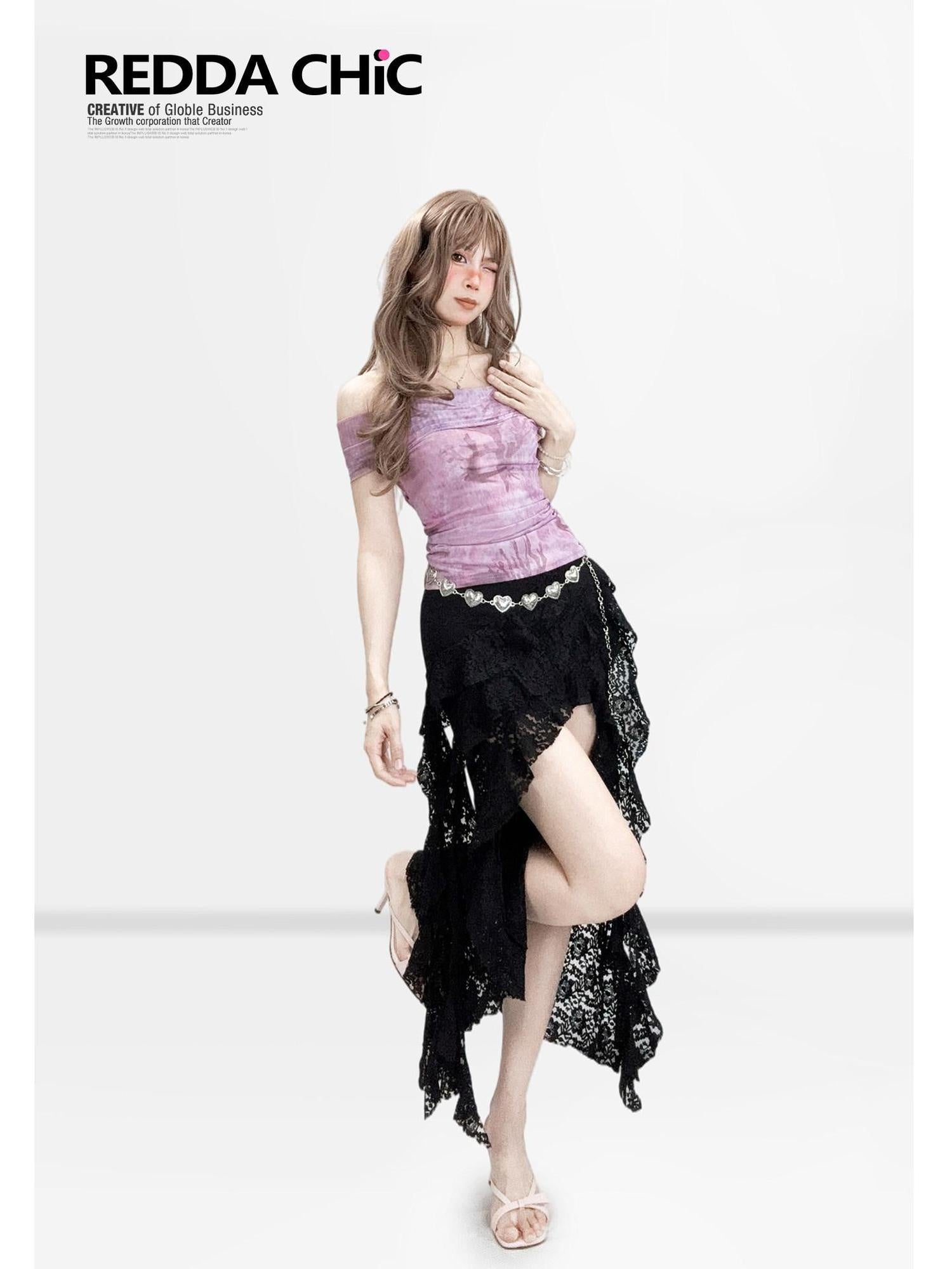 ReddaChic Alluring Pink Sheer Mesh Printed Slim Fit Women Straight Jeans