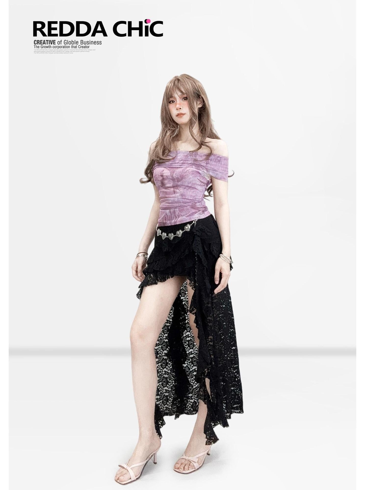 ReddaChic Alluring Pink Sheer Mesh Printed Slim Fit Women Straight Jeans
