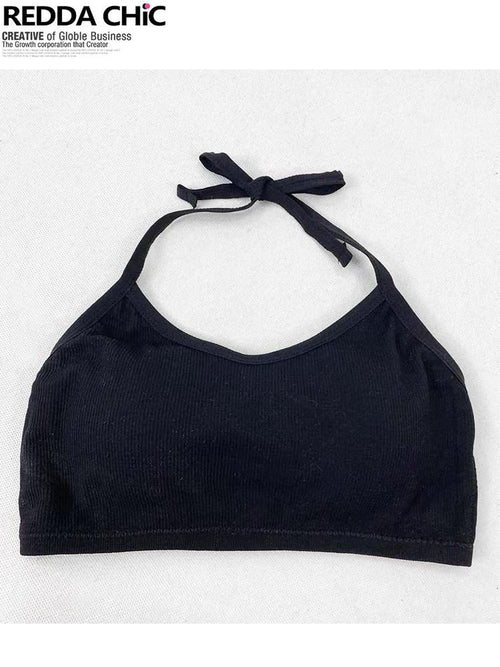 ReddaChic Backless Halter Slim Fit Versatile Short Solid With Padding Mini Skirts