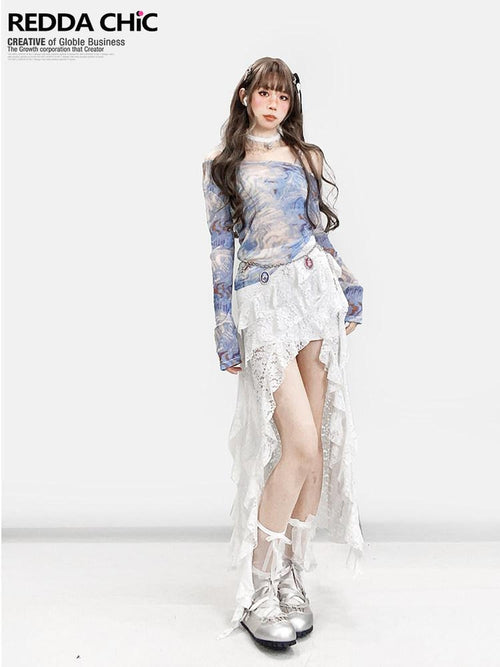 ReddaChic Blue Cross Print Slim Fit Sexy Girl Style One Size Leg Warmers