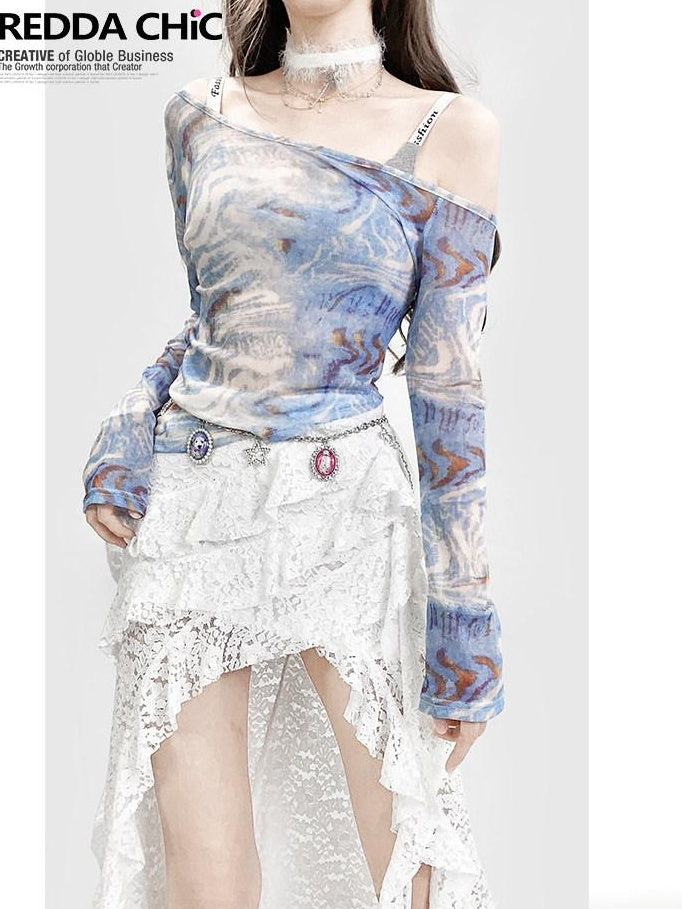 ReddaChic Blue Cross Print Slim Fit Sexy Girl Style One Size Leg Warmers