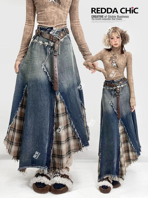 ReddaChic Blue Plaid High Waist A Line S M L Xl Strapless Mini Dresses