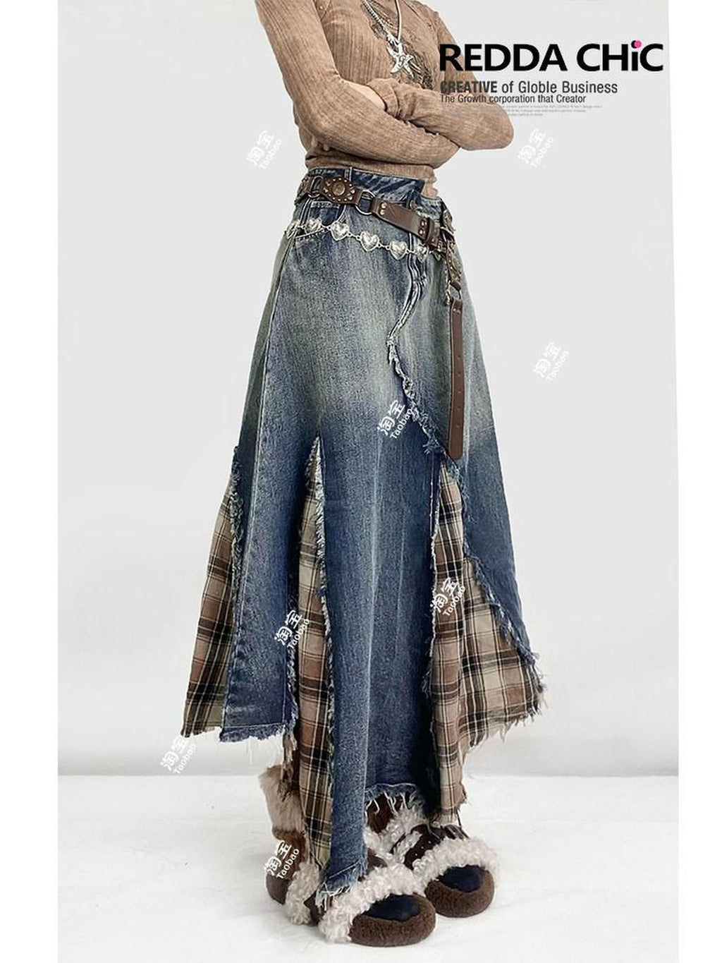 ReddaChic Blue Plaid High Waist A Line S M L Xl Strapless Mini Dresses