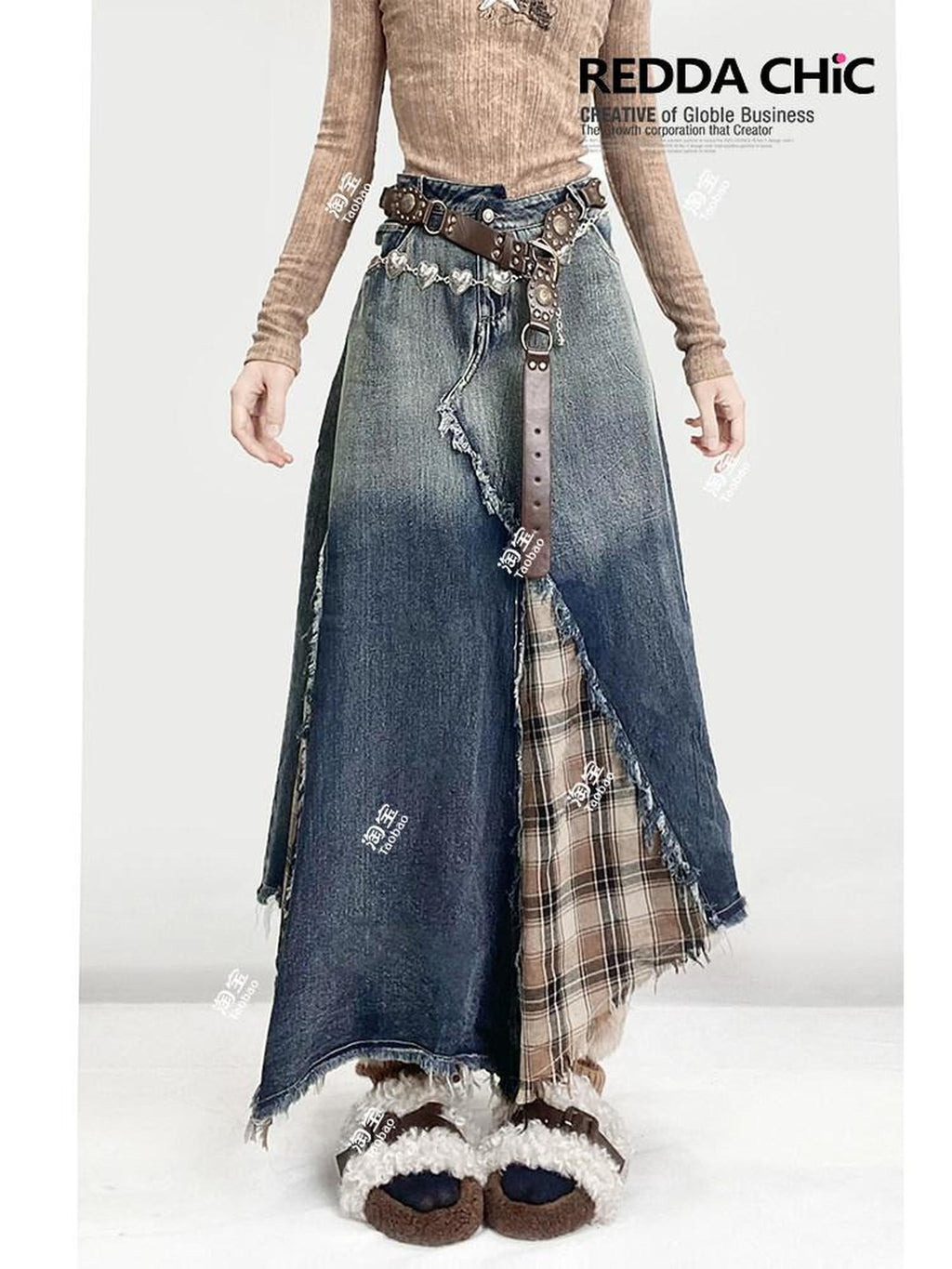 ReddaChic Blue Plaid High Waist A Line S M L Xl Strapless Mini Dresses