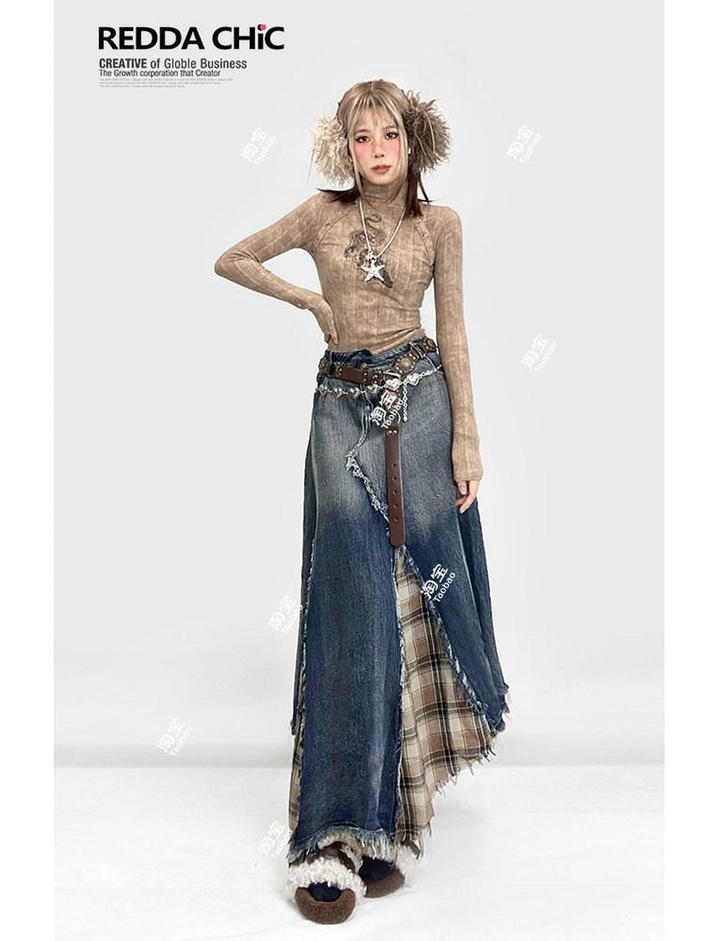 ReddaChic Blue Plaid High Waist A Line S M L Xl Strapless Mini Dresses