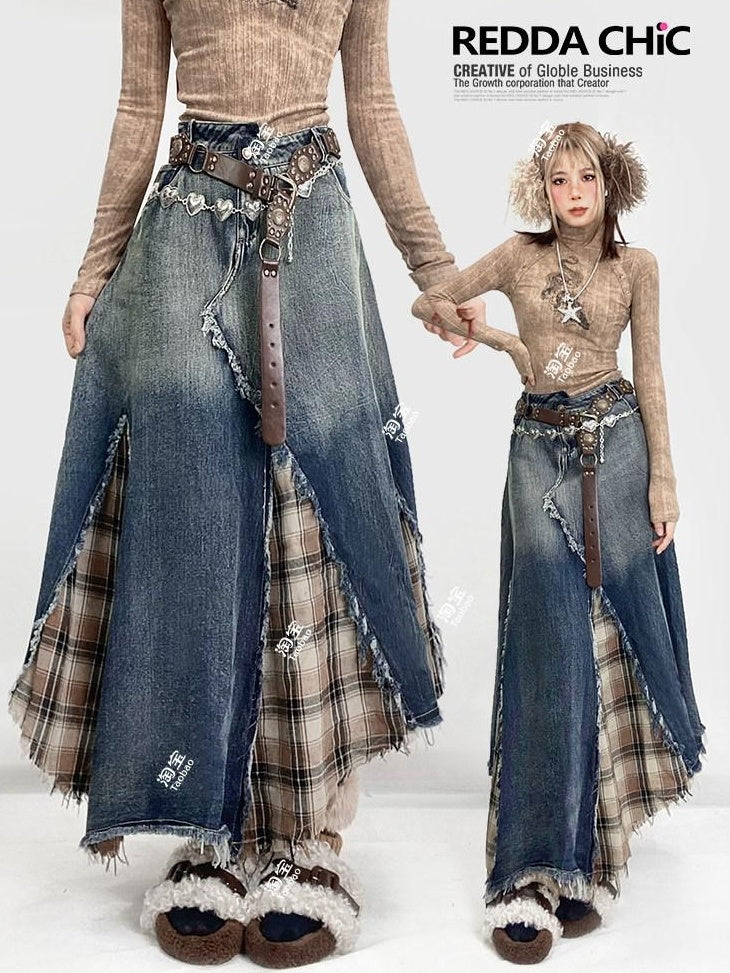 ReddaChic Blue Plaid High Waist A Line S M L Xl Strapless Mini Dresses