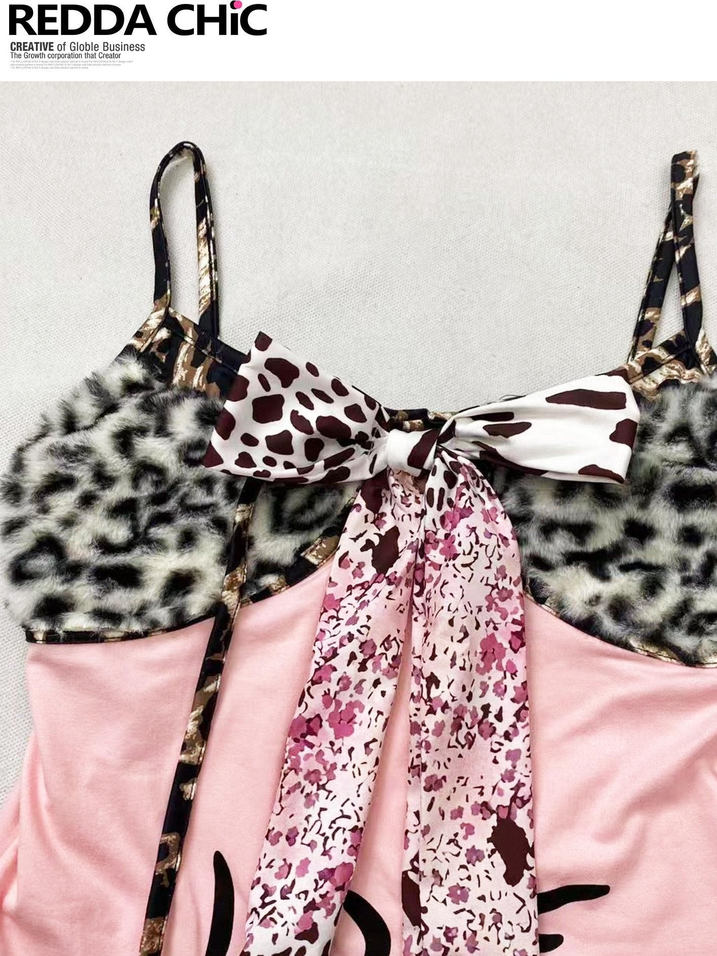 ReddaChic Bow Detail Slim Fit For Women Leopard Print Pink Triacetate Flare Jeans