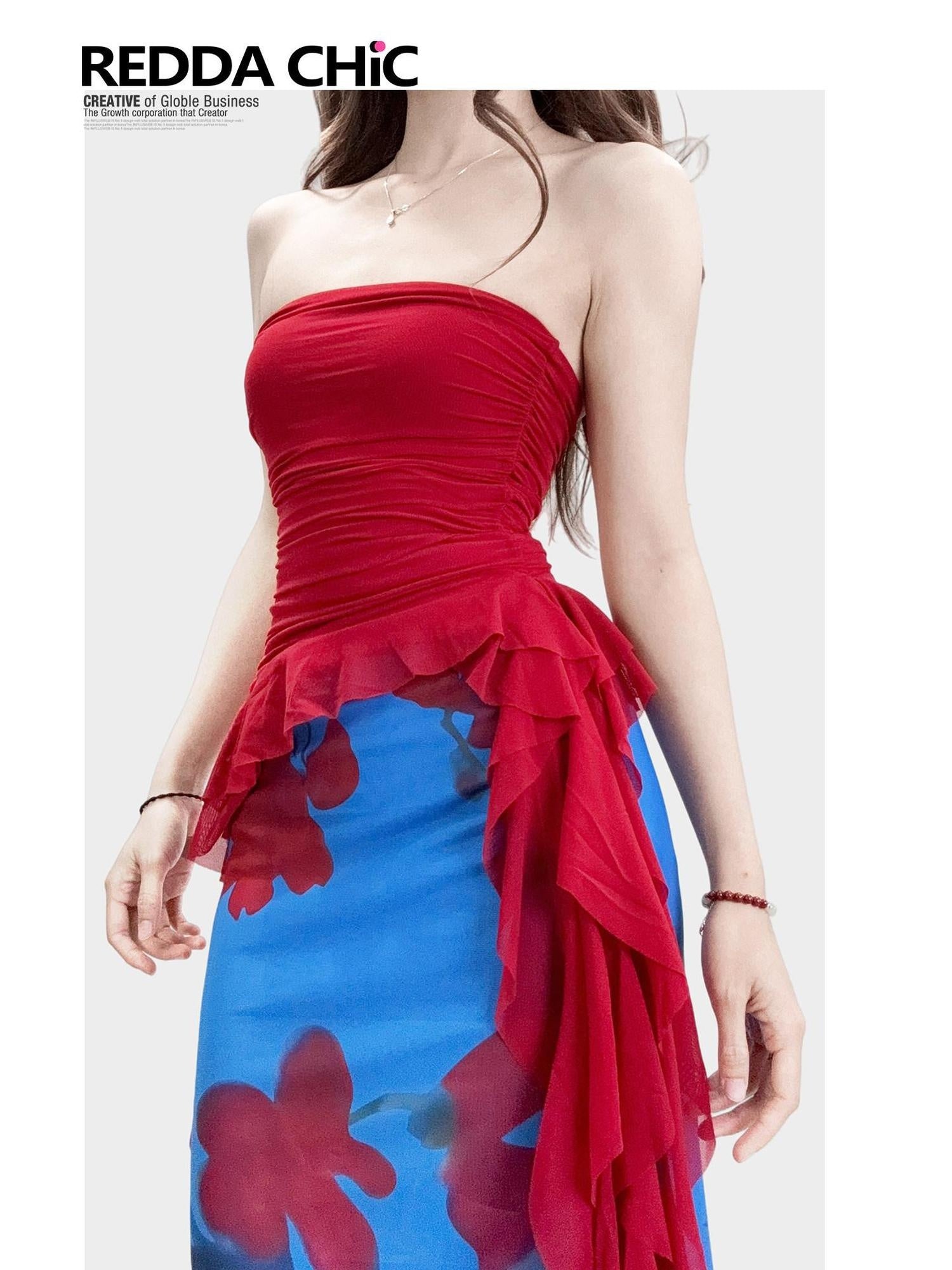 ReddaChic Burgundy Mesh Overlay Cropped Layering Friendly For Women Wide-Leg Jeans