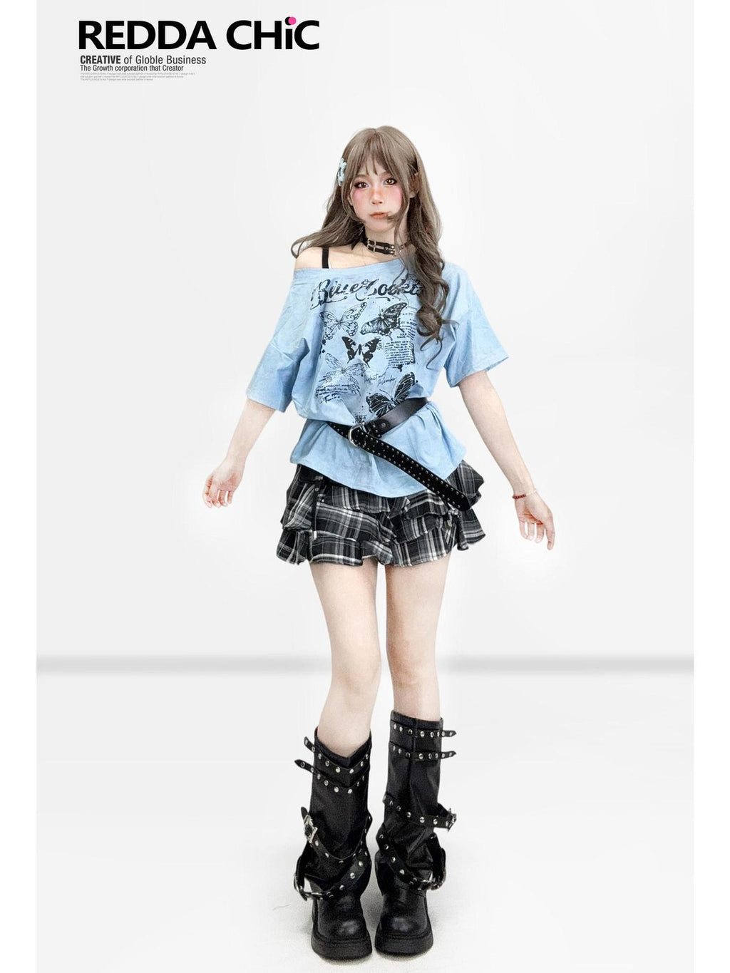 ReddaChic Butterfly Print Loose Fit Drop Shoulder Women Polyester Long Sleeve T-Shirts
