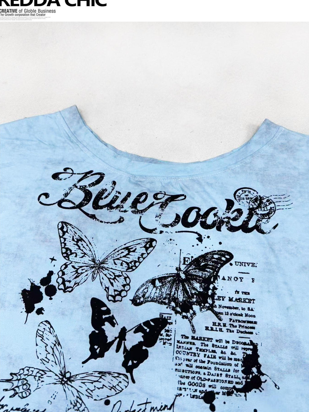 ReddaChic Butterfly Print Loose Fit Drop Shoulder Women Polyester Long Sleeve T-Shirts