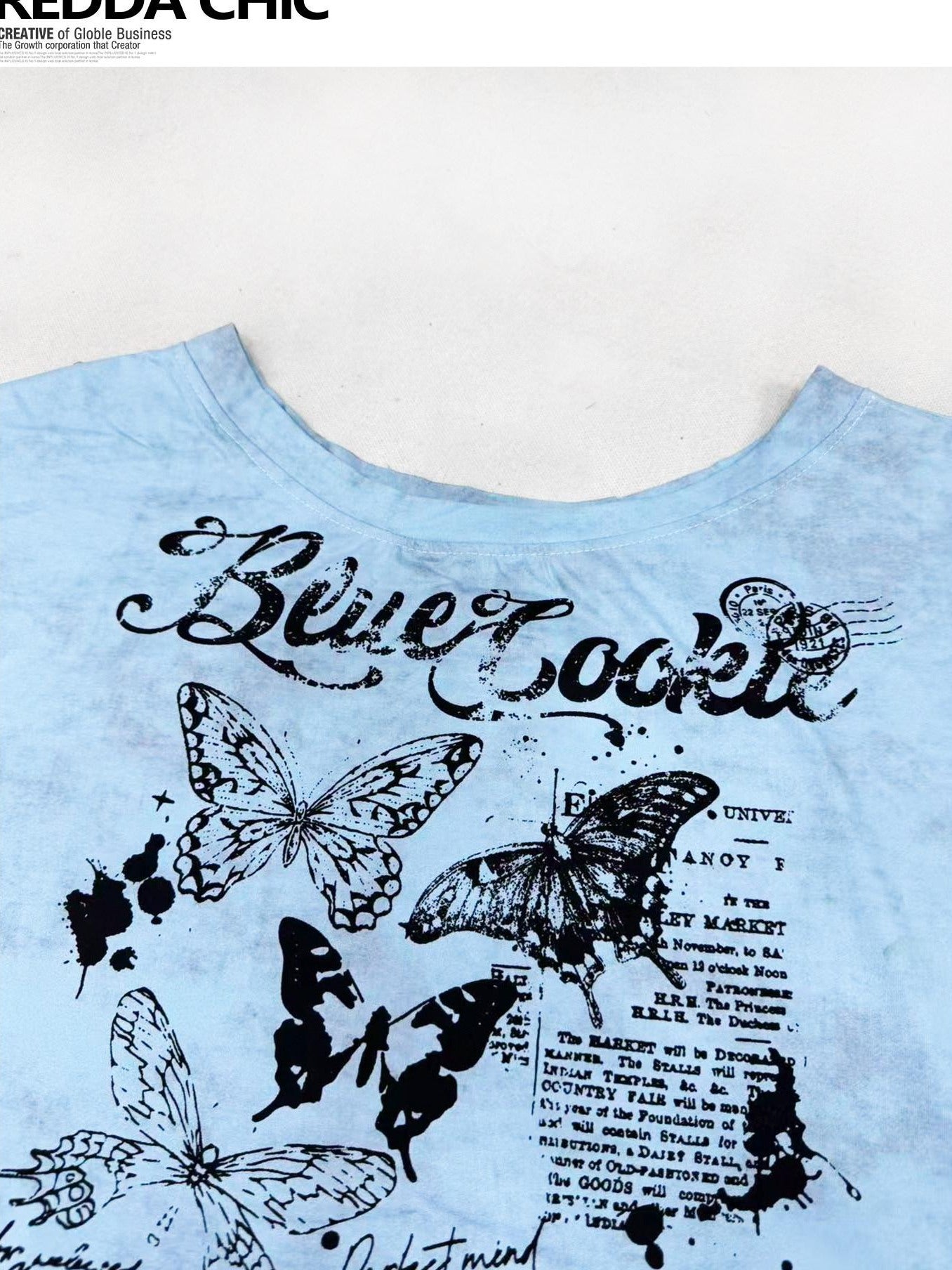 ReddaChic Butterfly Print Loose Fit Drop Shoulder Women Polyester Long Sleeve T-Shirts