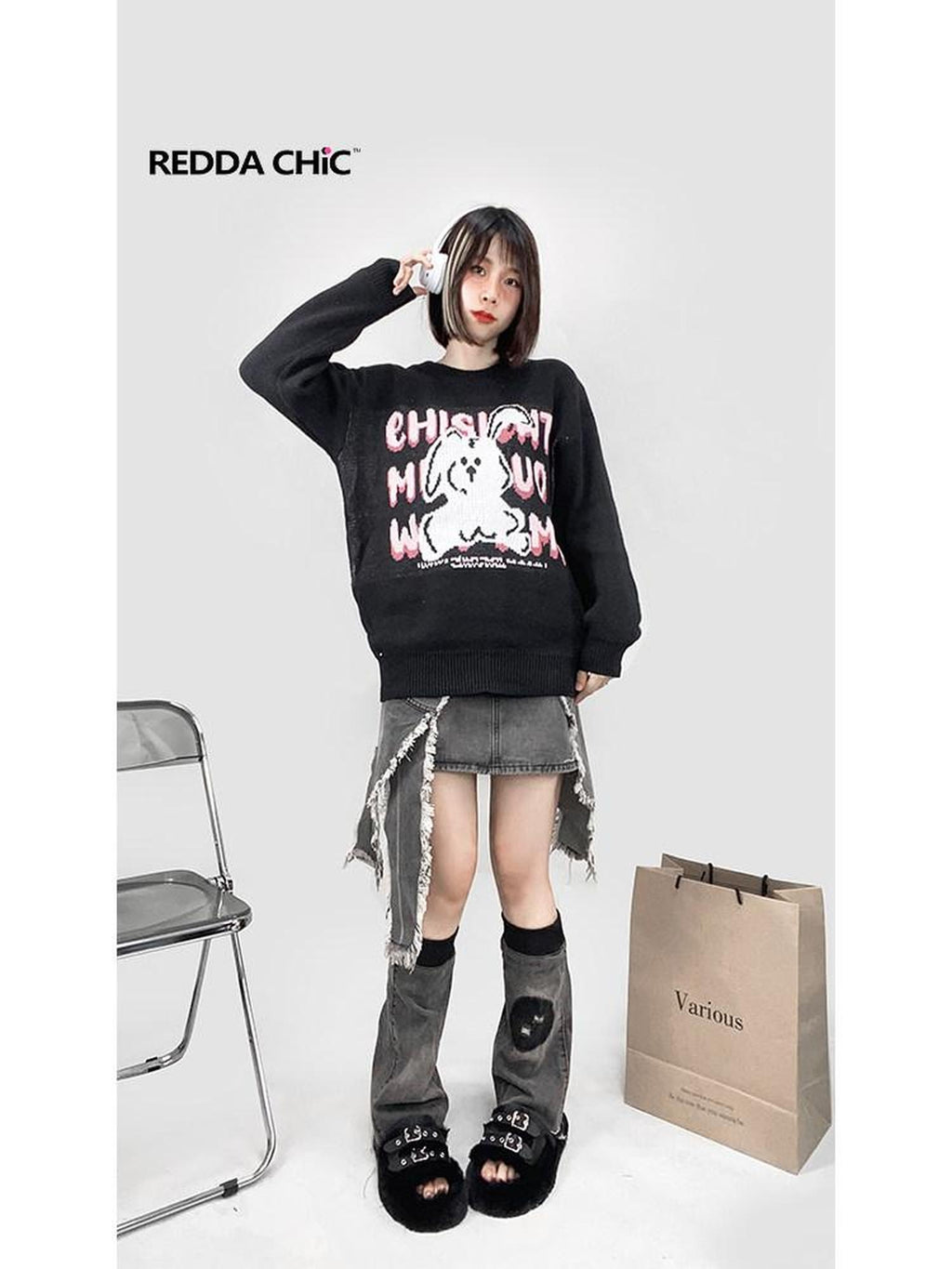 ReddaChic Cartoon Print Crew Neck Commuter Regular Fit Youth Black Short Sleeve T-Shirts