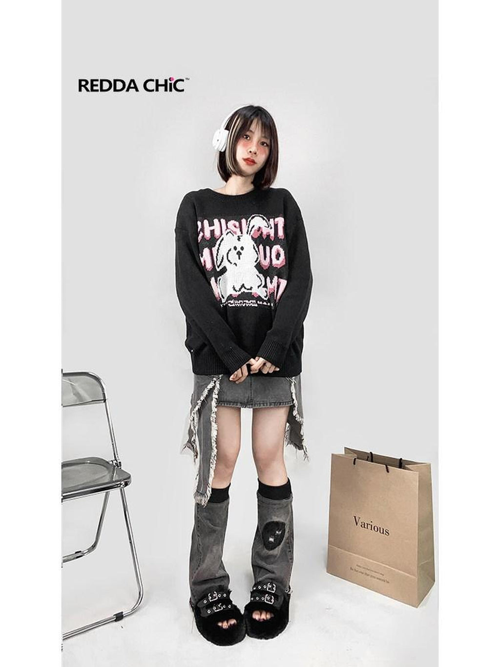 ReddaChic Cartoon Print Crew Neck Commuter Regular Fit Youth Black Short Sleeve T-Shirts