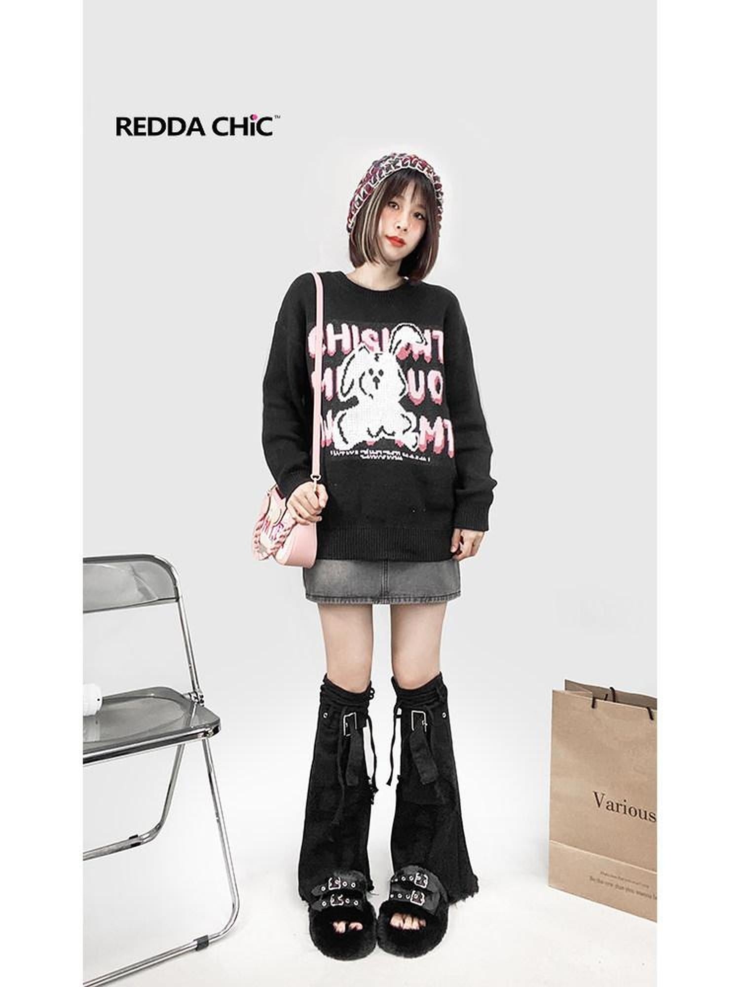 ReddaChic Cartoon Print Crew Neck Commuter Regular Fit Youth Black Short Sleeve T-Shirts