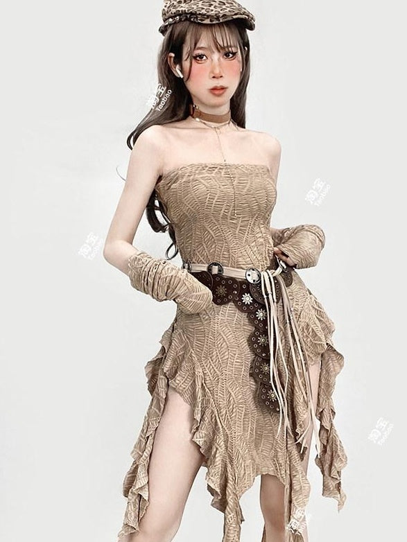 ReddaChic Cinched Waist Wasteland Sleeveless Light Brown Inner Shorts Maxi Skirts